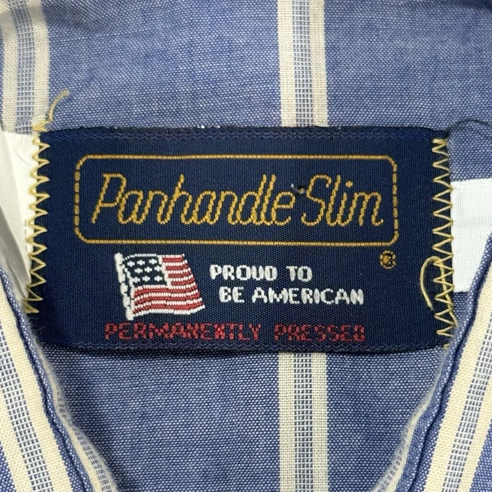 Panhandle Slim Pearl Snap Blue Western Shirt Men's Large 16-35 Made In USA